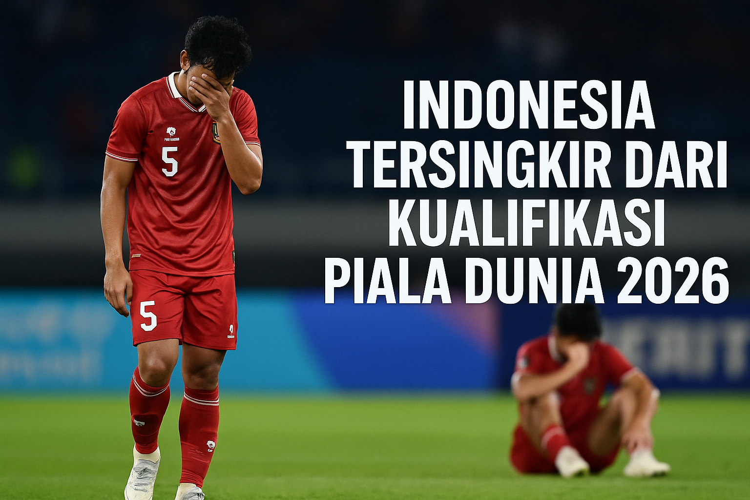 Pemain timnas Indonesia tertunduk di lapangan setelah kalah dari Irak pada Kualifikasi Piala Dunia 2026