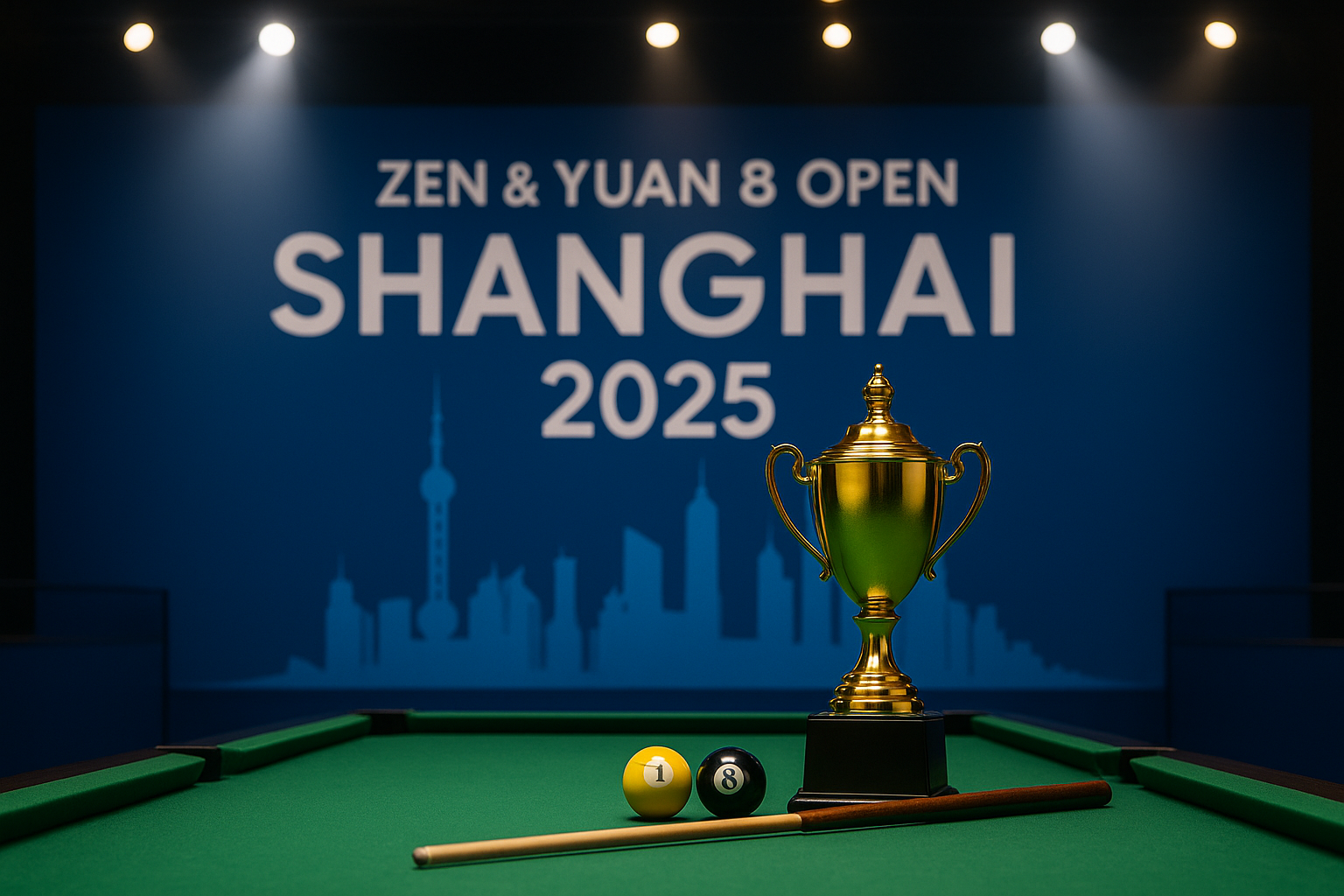 Albert Januarta memegang trofi juara dunia biliar di Shanghai dengan ekspresi bangga di atas panggung kemenangan